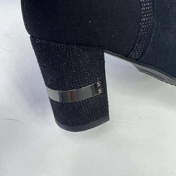 Stuart Weitzman Black Suede Heeled Ankle Boots Size 7 Silver Accents - Picture 7 of 13